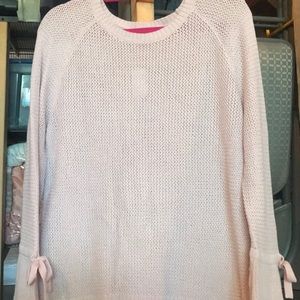 Blush Loft sweater with cute tie sleeves size L!